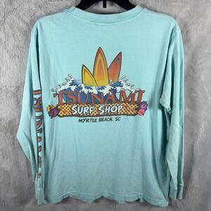 Tsunami Surf Shop Long Sleeve T Shirt Aqua Blue Myrtle Beach SC Graphic Tee Men